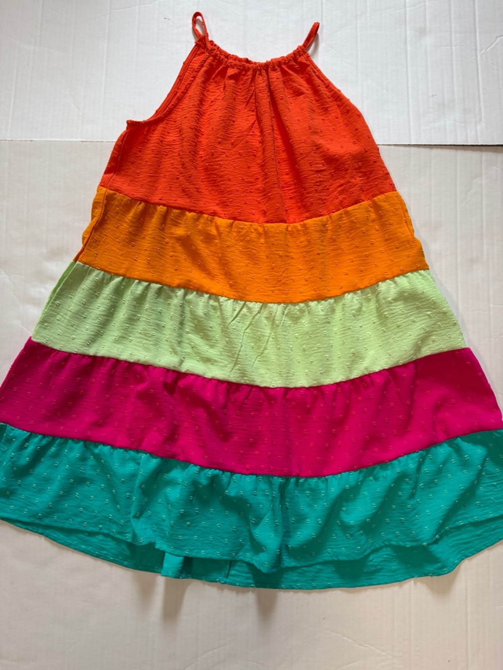 Cato Multicolor Tiered Dress — Orange, Yellow, Lime, Fuchsia, Teal